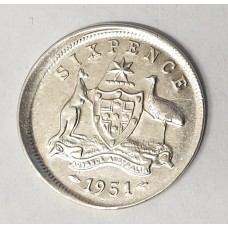 AUSTRALIA 1951 . SIXPENCE . ERROR . OFF CENTER . LARGE RAISED LIP